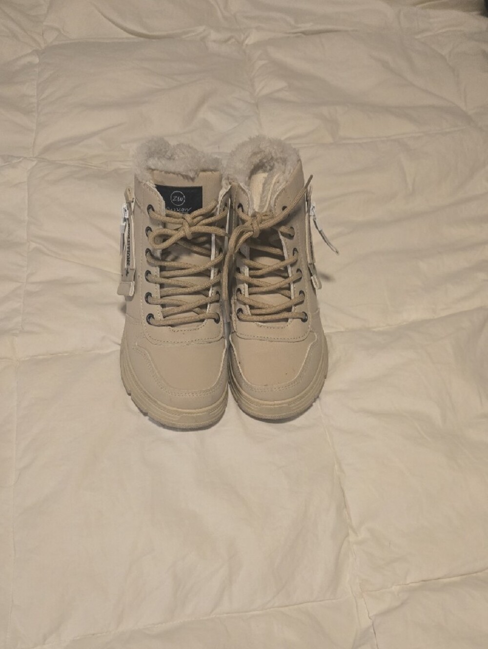 Women's Cream Faux Fur Lined Ankle Boots - Picture 6 of 9